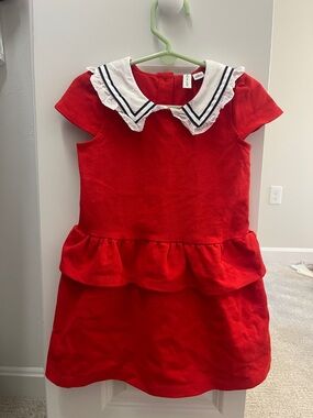 Janie and Jack Red Dress with White Sailor Collar and Navy Trim